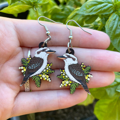Laughing Kookaburra Wooden Earrings