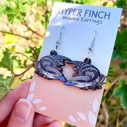 Blue Tongue Lizard Wooden Earrings