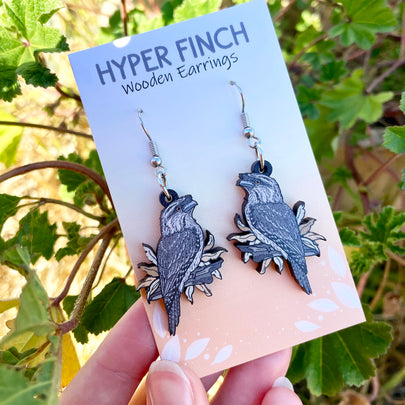 Tawny Frogmouth Wooden Earrings