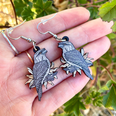 Tawny Frogmouth Wooden Earrings
