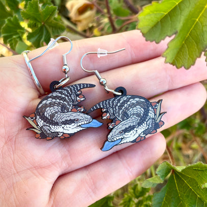 Blue Tongue Lizard Wooden Earrings