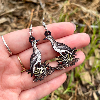 Bush Stone-curlew Wooden Earrings