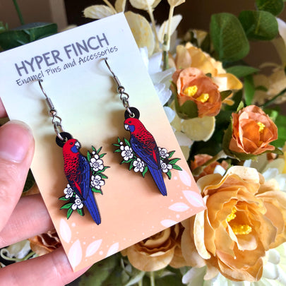Crimson Rosella Wooden Earrings