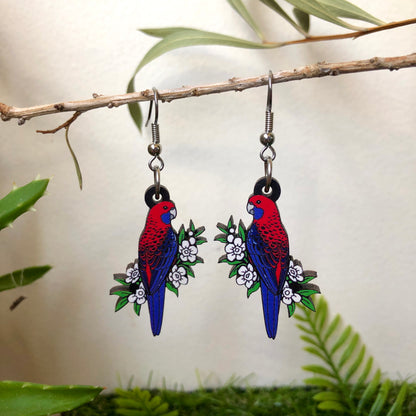 Crimson Rosella Wooden Earrings