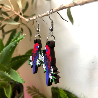 Crimson Rosella Wooden Earrings