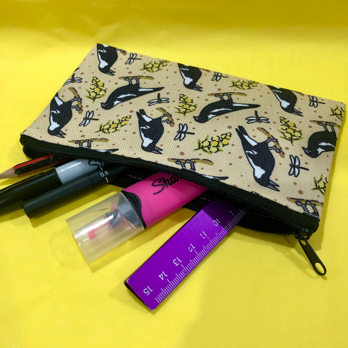 Magpies and Dragonflies Pencil Case Hyper Finch