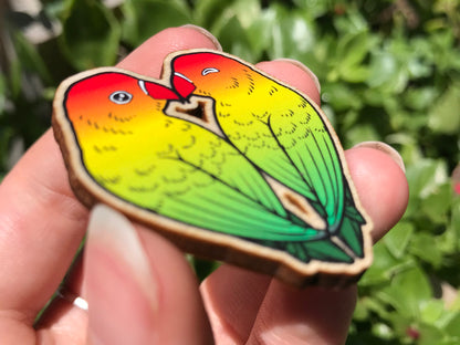 Lovebirds Wooden Pin