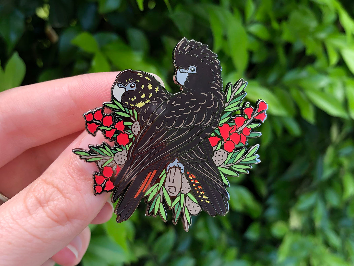 Glossy Black Cockatoos Enamel Pin