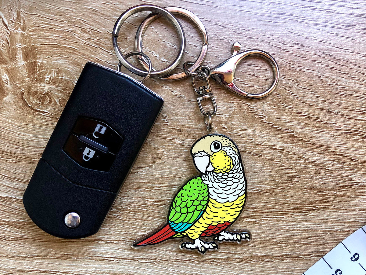 Pineapple Green Cheek Conure Keychain Hyper Finch