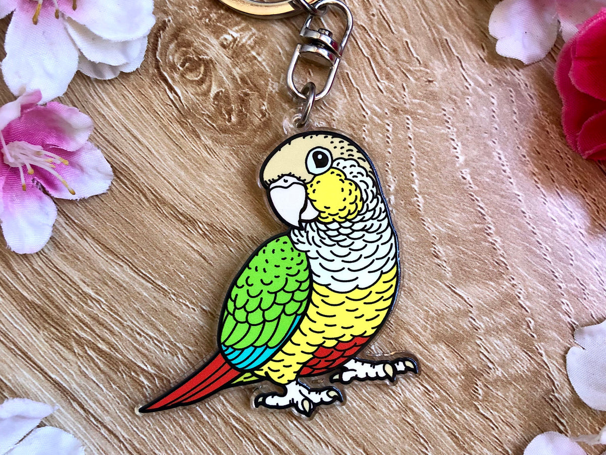 Pineapple Green Cheek Conure Keychain Hyper Finch