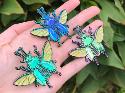 Rainbow Stag Beetle Black Enamel Pin