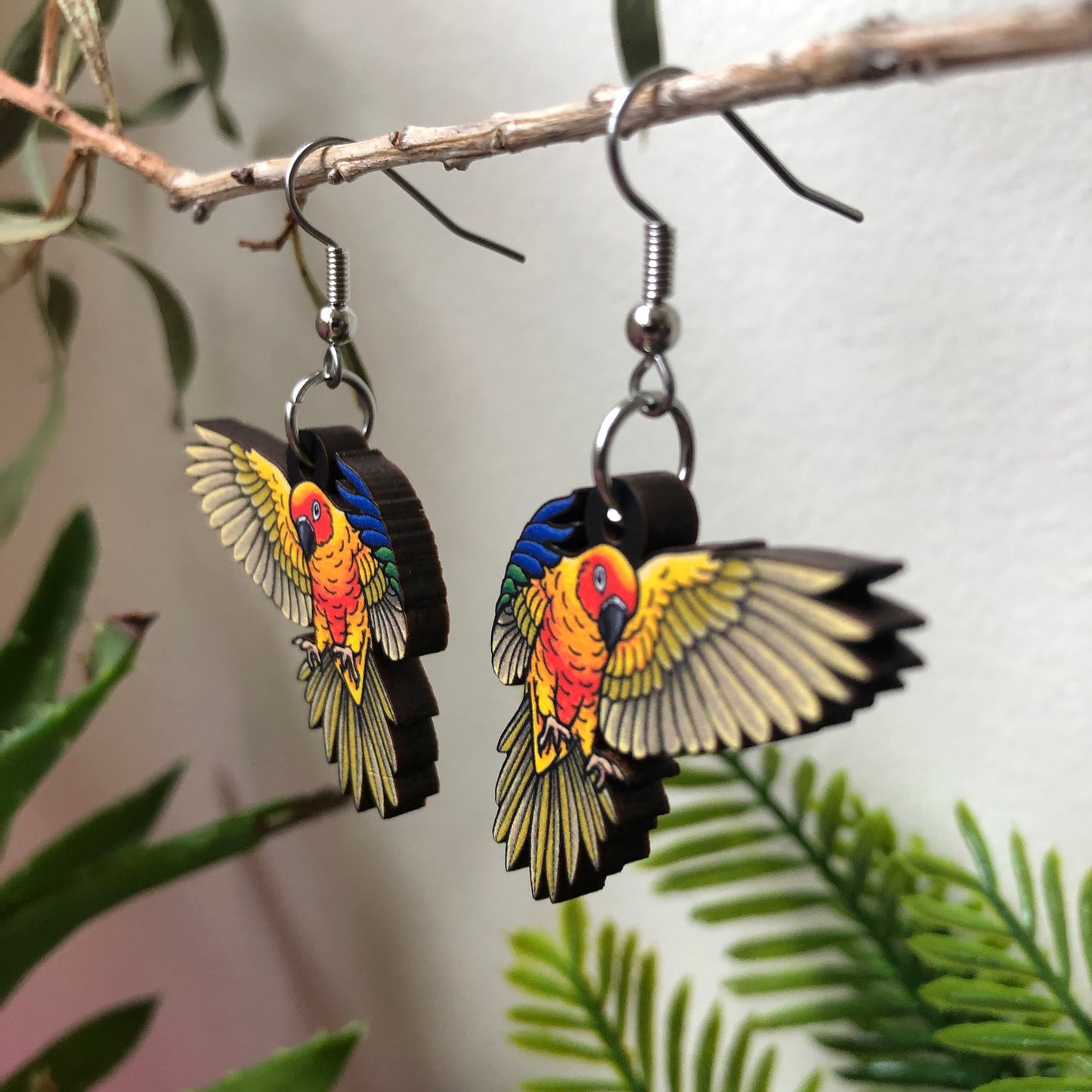 Sun Conure Wooden Earrings