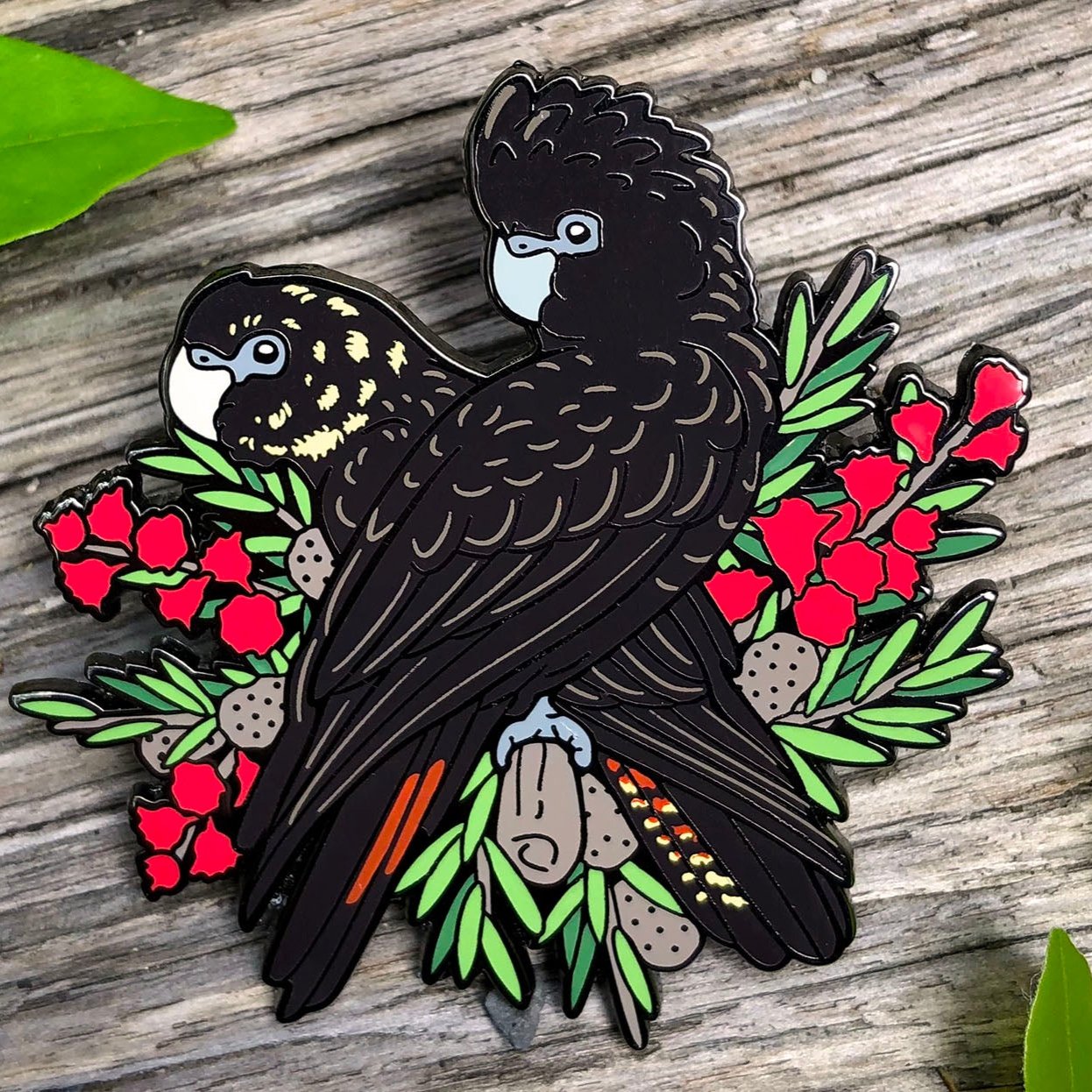 Glossy Black Cockatoos Enamel Pin