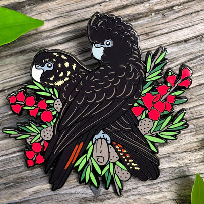 Glossy Black Cockatoos Enamel Pin