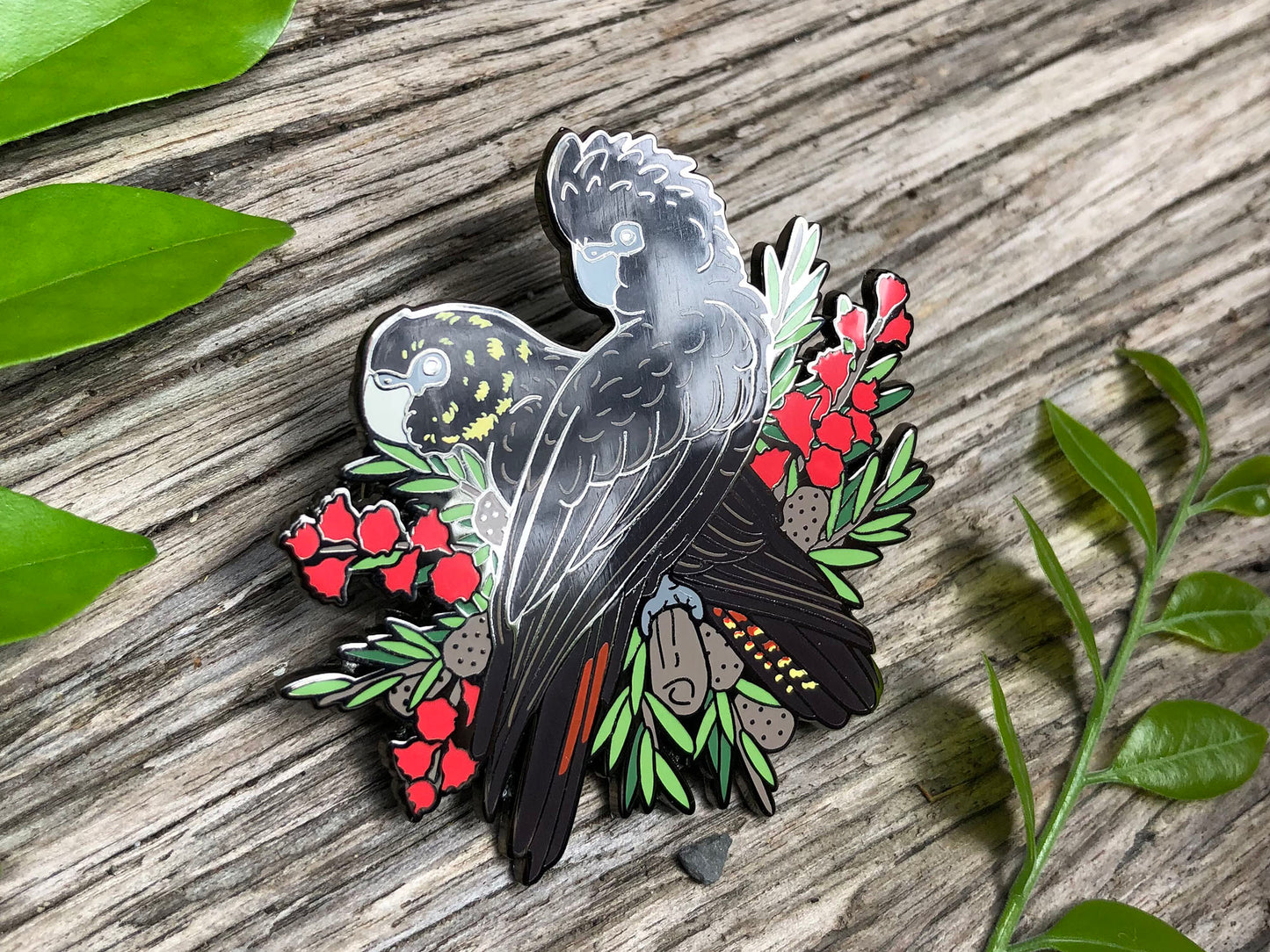 Glossy Black Cockatoos Enamel Pin