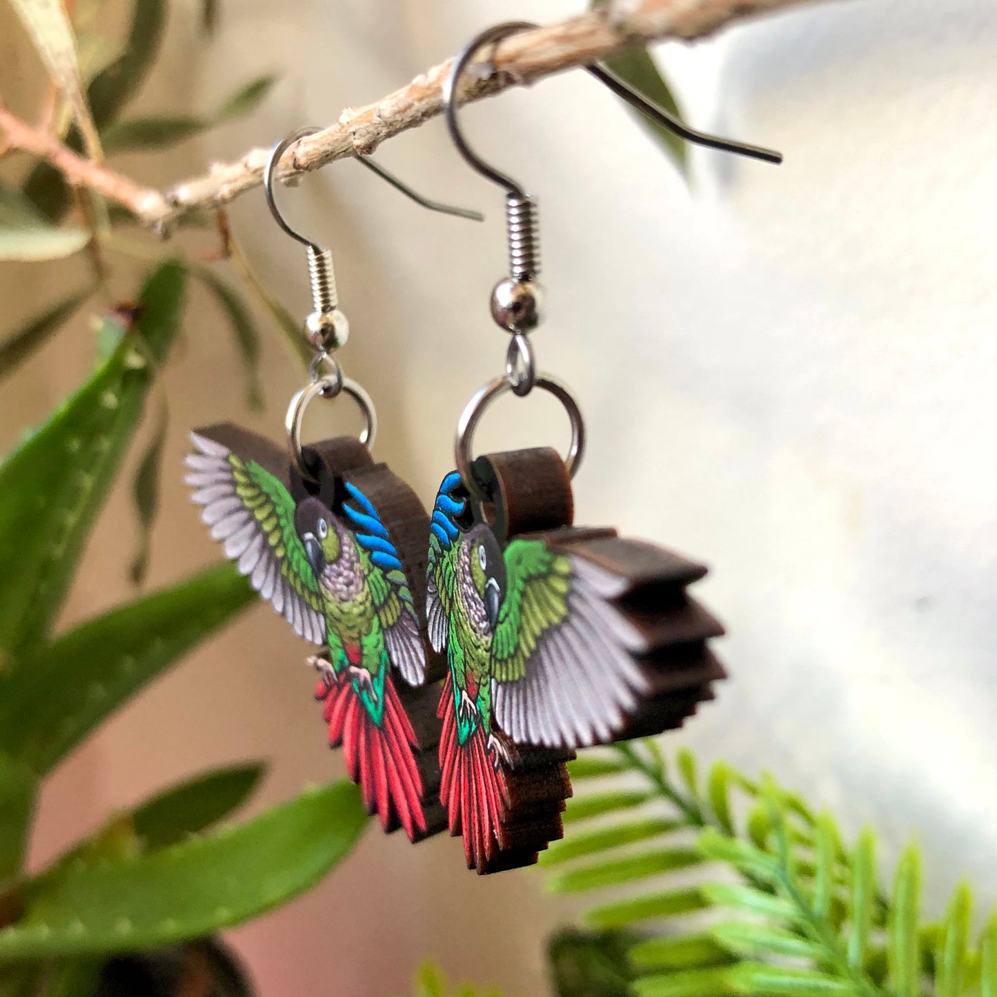Green-cheeked Conure Wooden Earrings