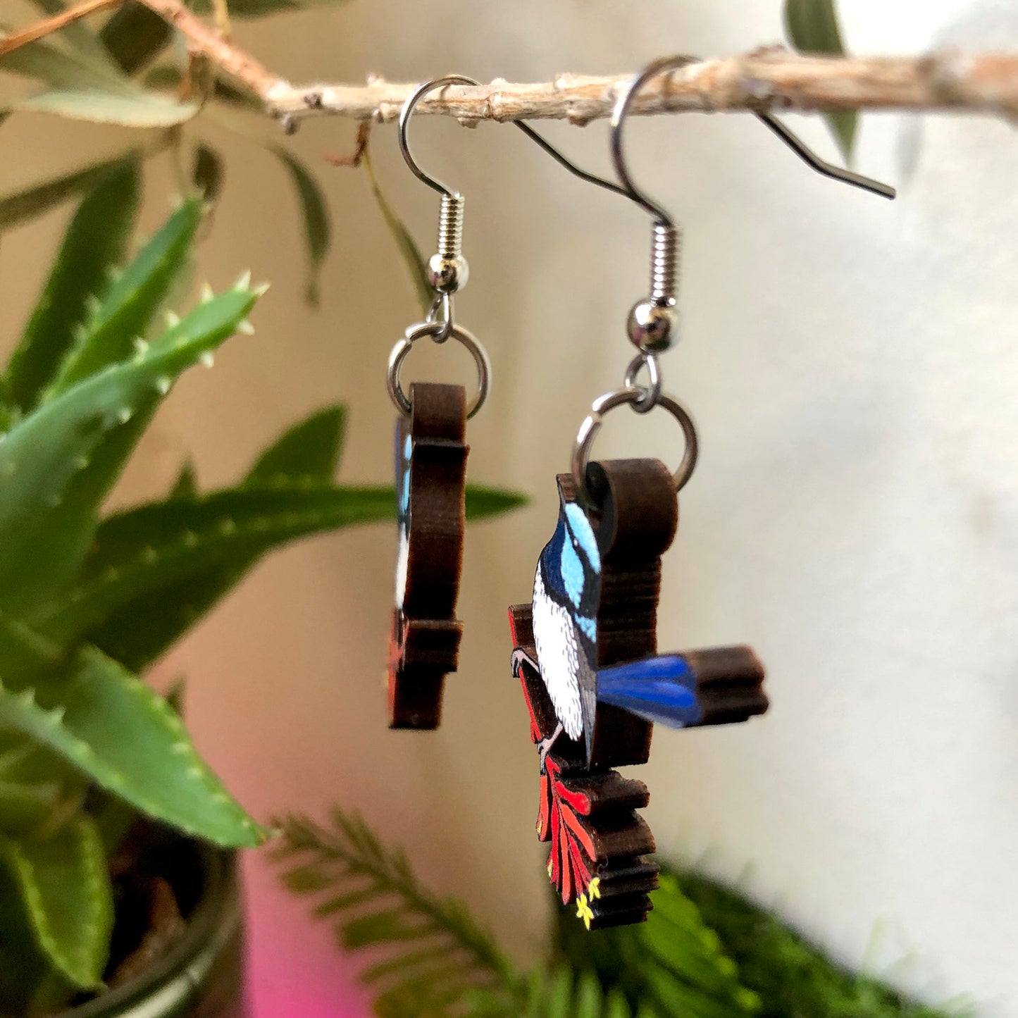 Superb Fairywren Wooden Earrings
