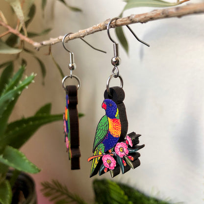 Rainbow Lorikeet Wooden Earrings