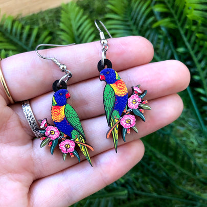 Rainbow Lorikeet Wooden Earrings