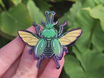 Rainbow Stag Beetle Black Enamel Pin