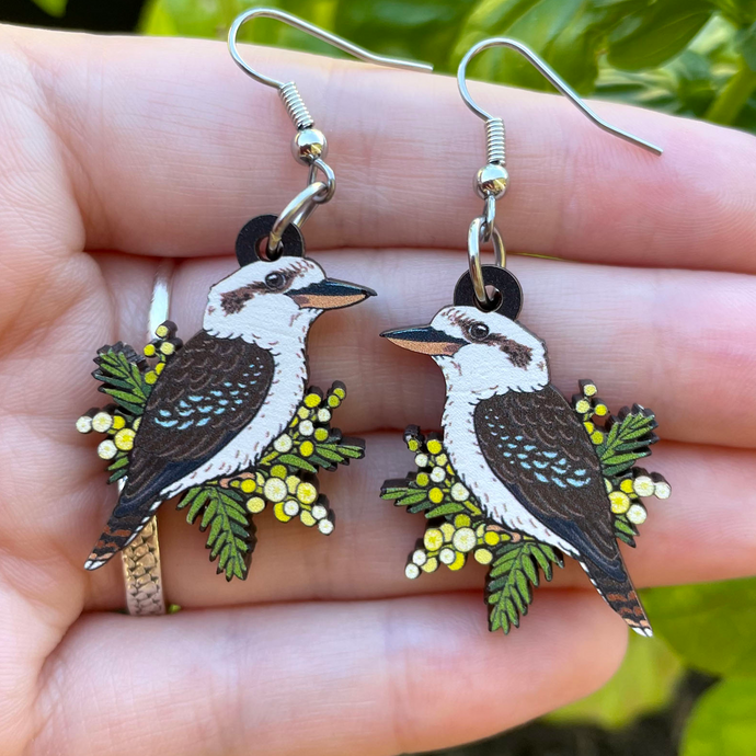 Laughing Kookaburra Wooden Earrings