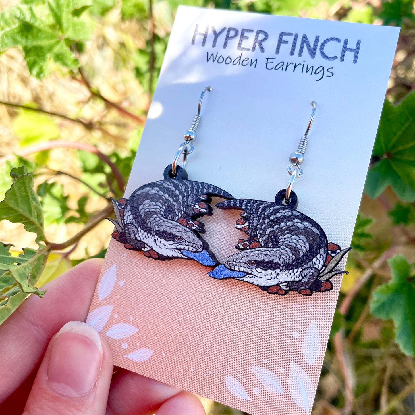 Blue Tongue Lizard Wooden Earrings