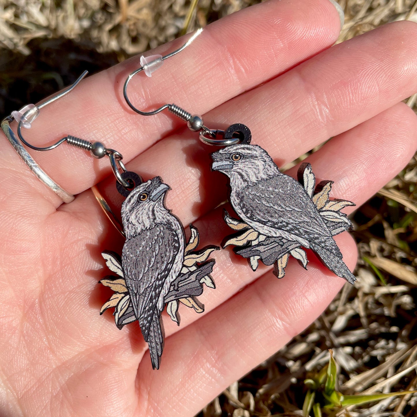 Tawny Frogmouth Wooden Earrings