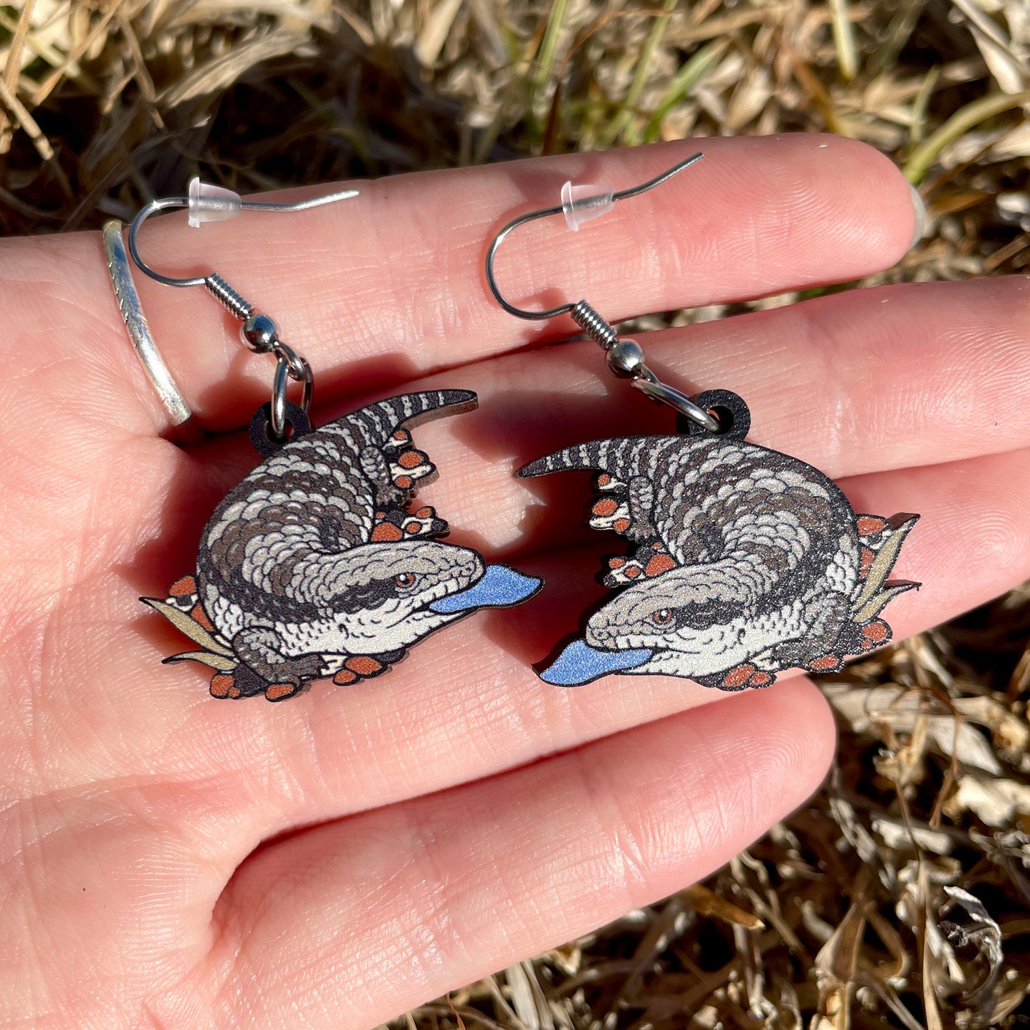 Blue Tongue Lizard Wooden Earrings