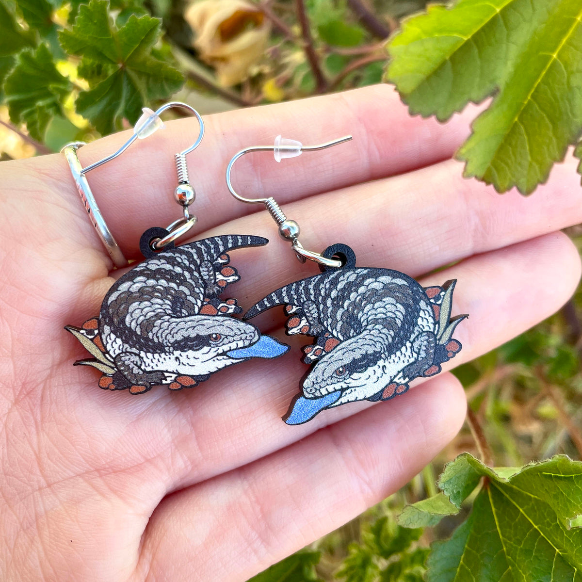Blue Tongue Lizard Wooden Earrings
