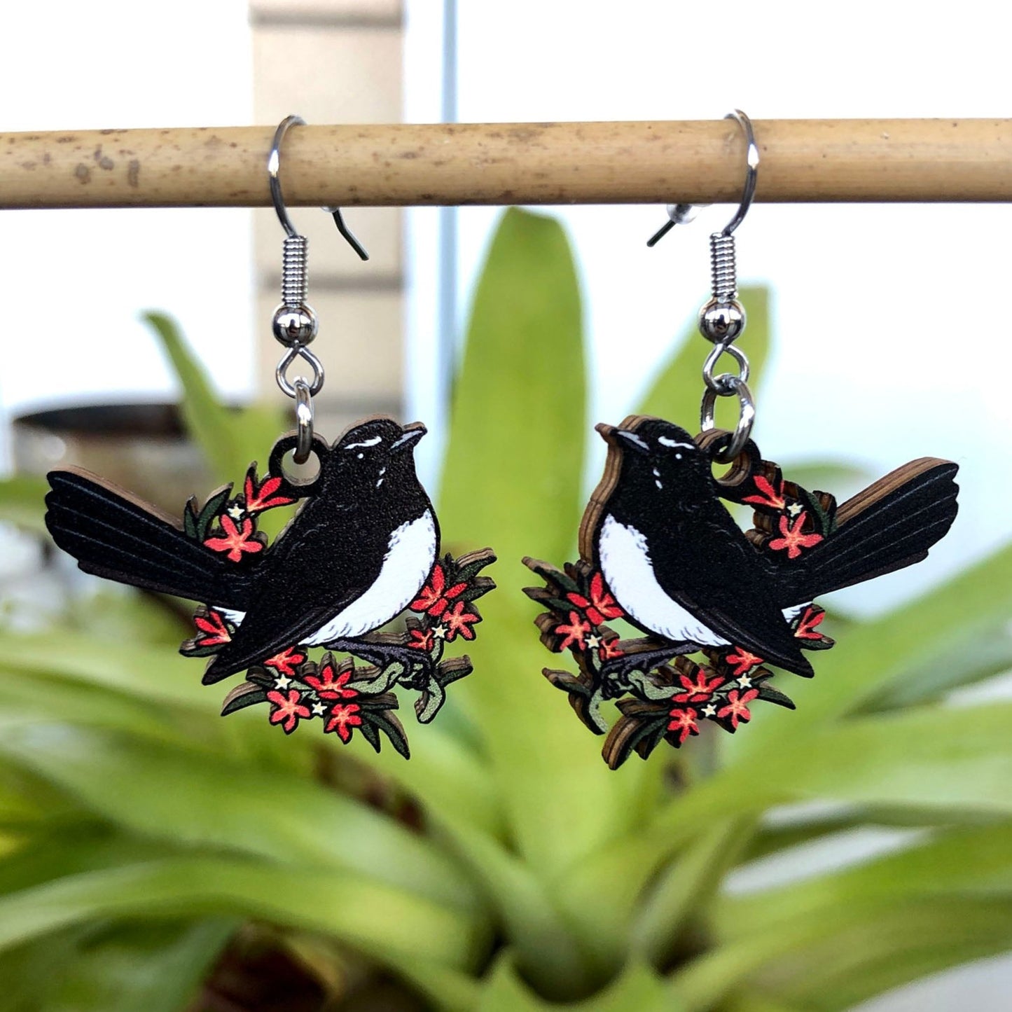 Willie Wagtail Wooden Earrings