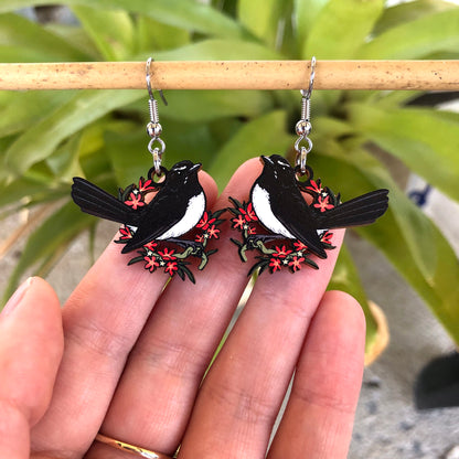 Willie Wagtail Wooden Earrings