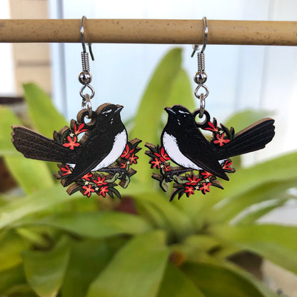 Willie Wagtail Wooden Earrings