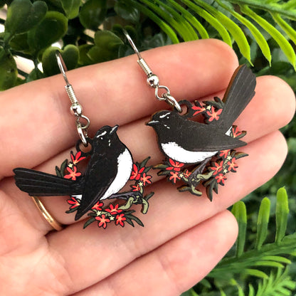 Willie Wagtail Wooden Earrings