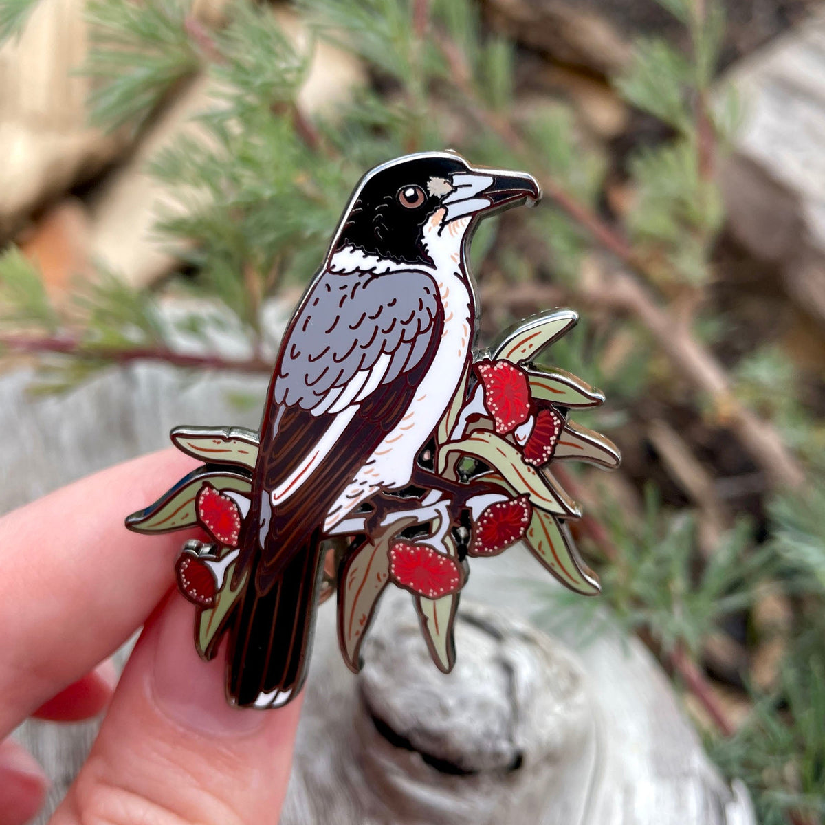 Grey Butcherbird Enamel Pin