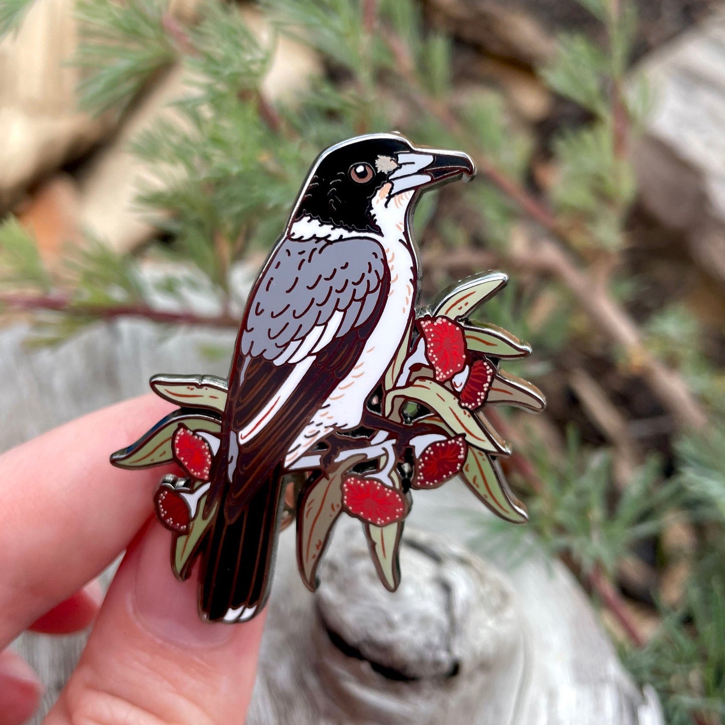 Grey Butcherbird Enamel Pin