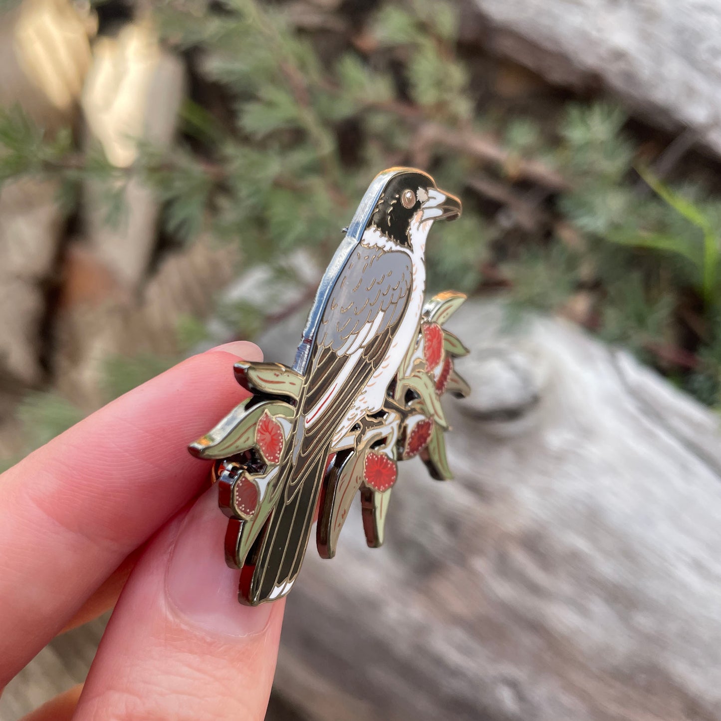 Grey Butcherbird Enamel Pin