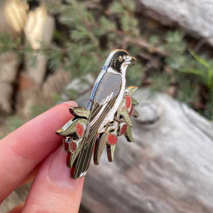 Grey Butcherbird Enamel Pin