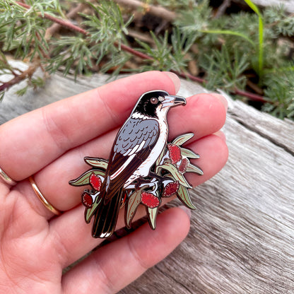 Grey Butcherbird Enamel Pin