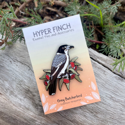 Grey Butcherbird Enamel Pin