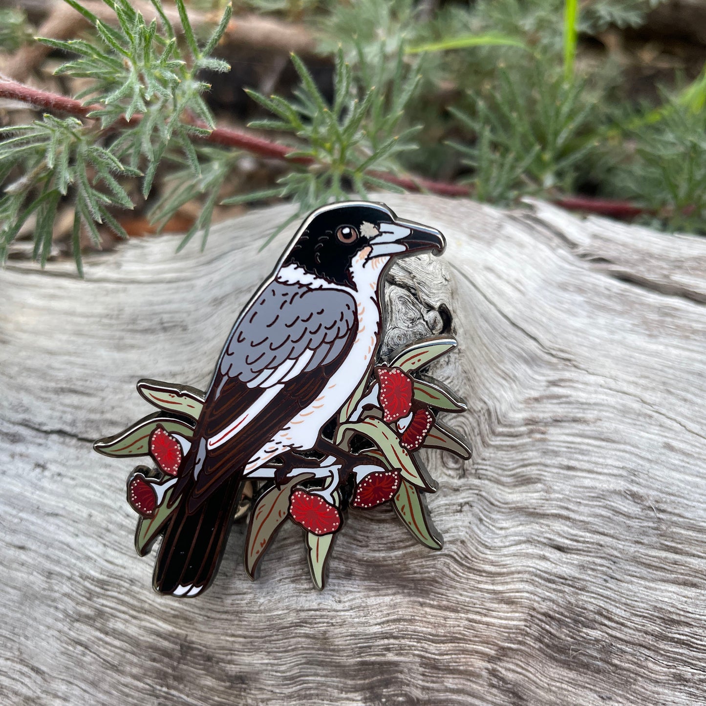 Grey Butcherbird Enamel Pin