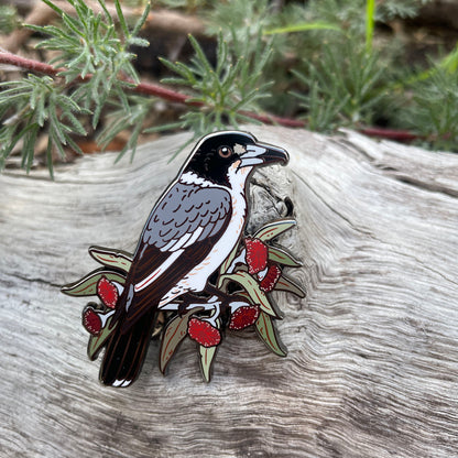 Grey Butcherbird Enamel Pin