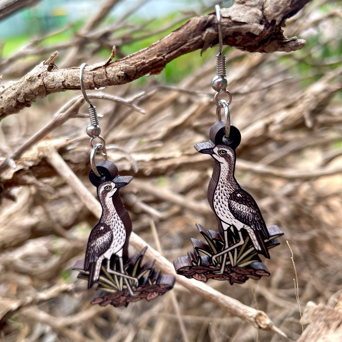 Bush Stone-curlew Wooden Earrings