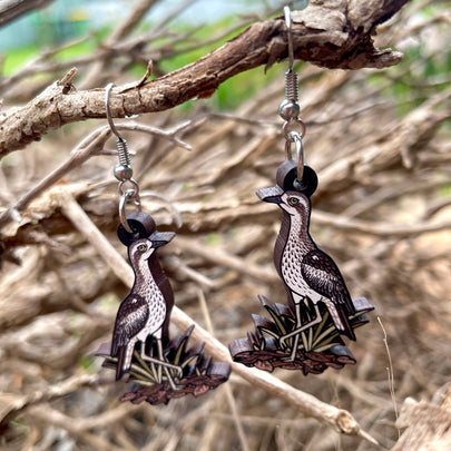 Bush Stone-curlew Wooden Earrings