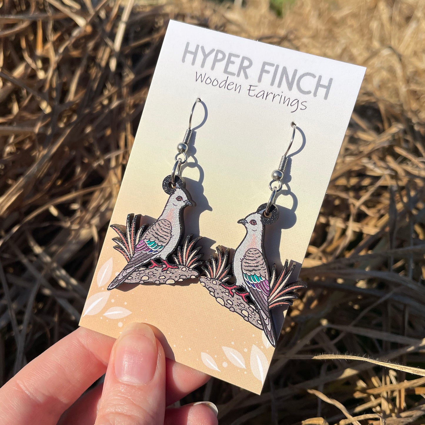 Crested Pigeon Wooden Earrings