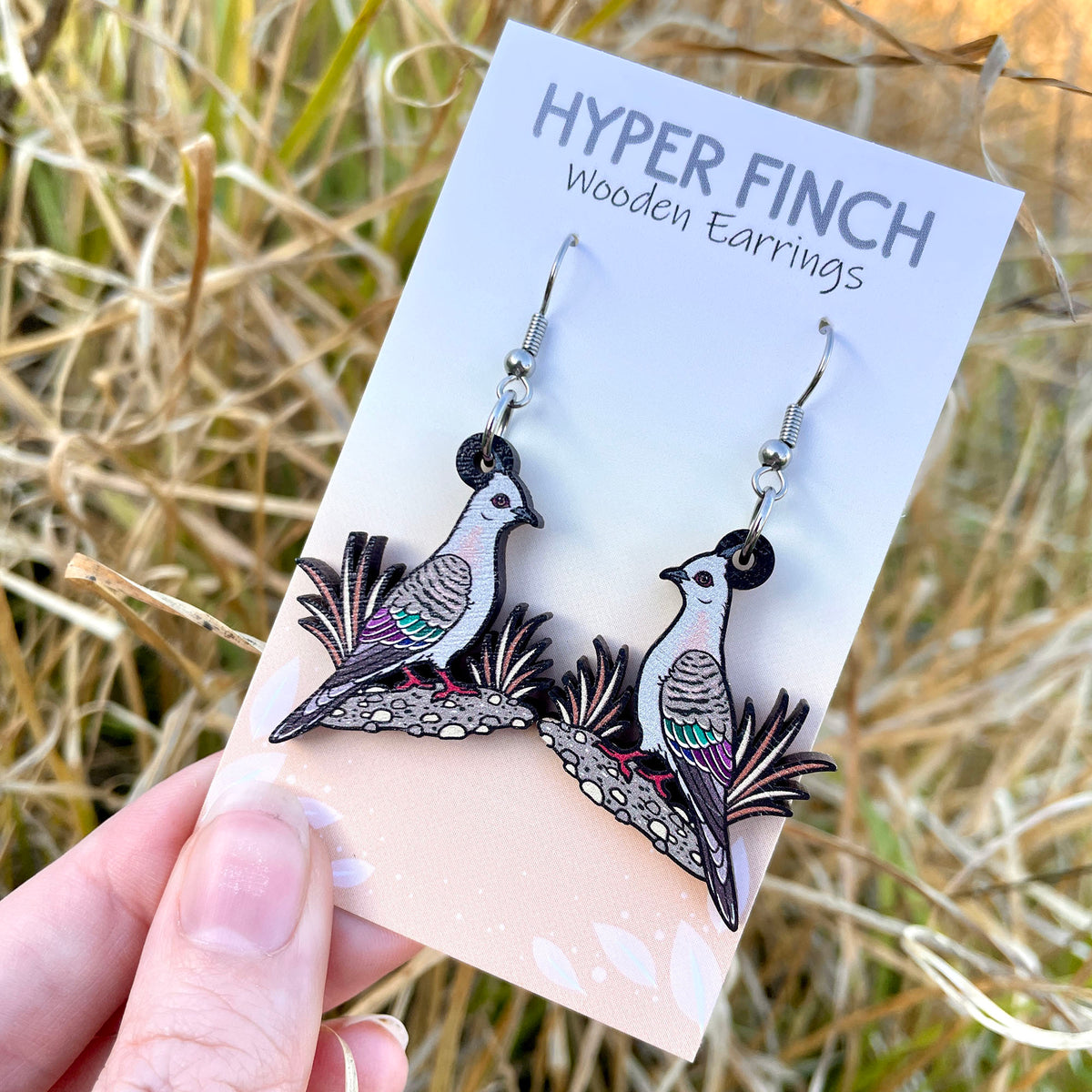 Crested Pigeon Wooden Earrings