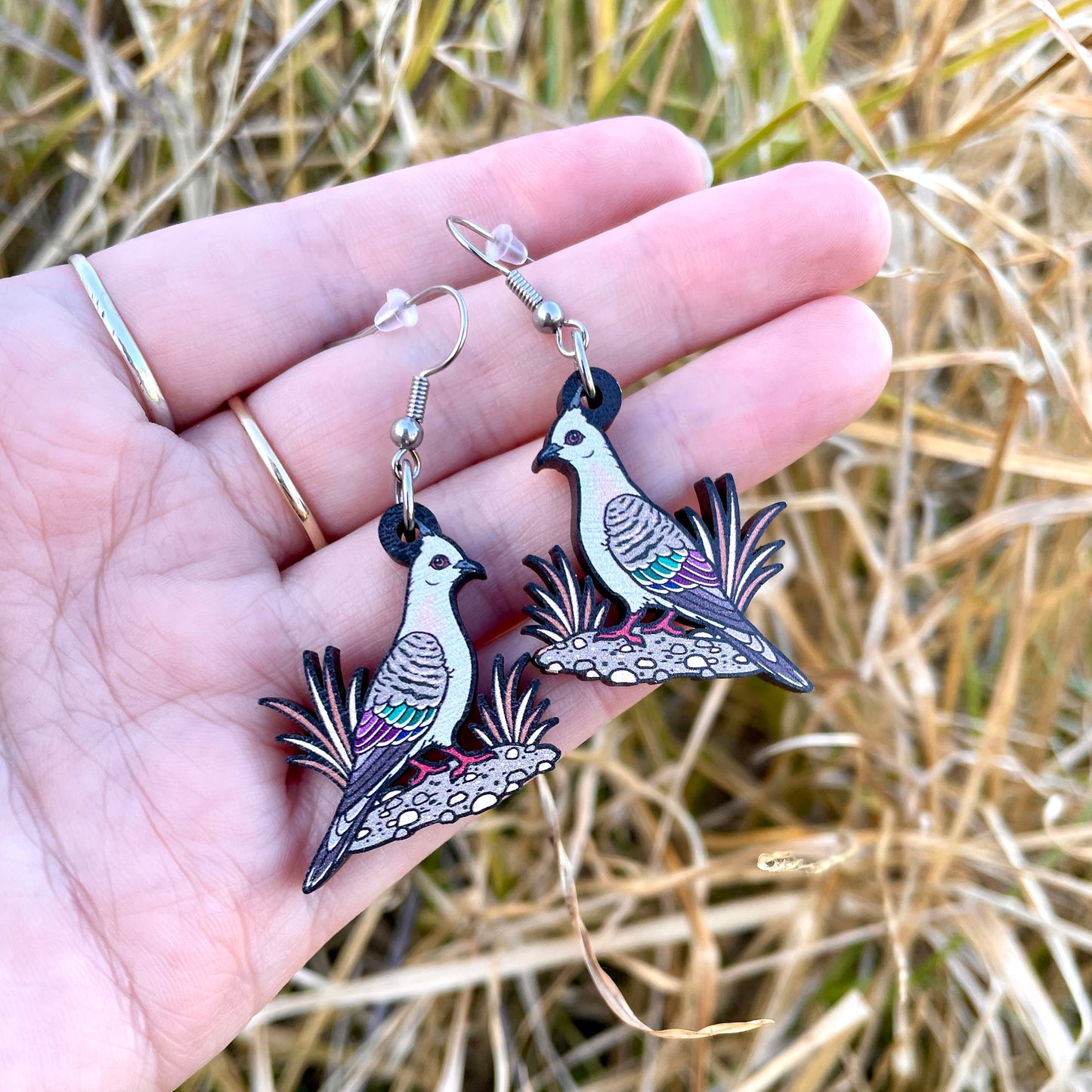 Crested Pigeon Wooden Earrings