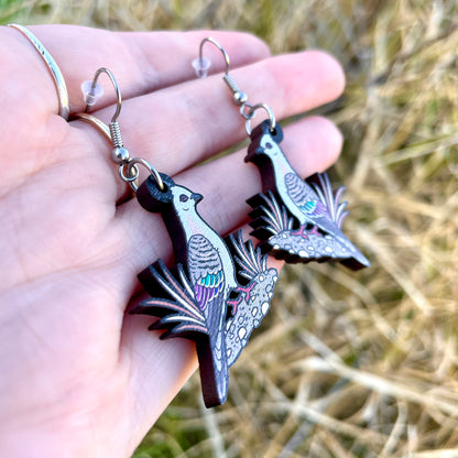 Crested Pigeon Wooden Earrings