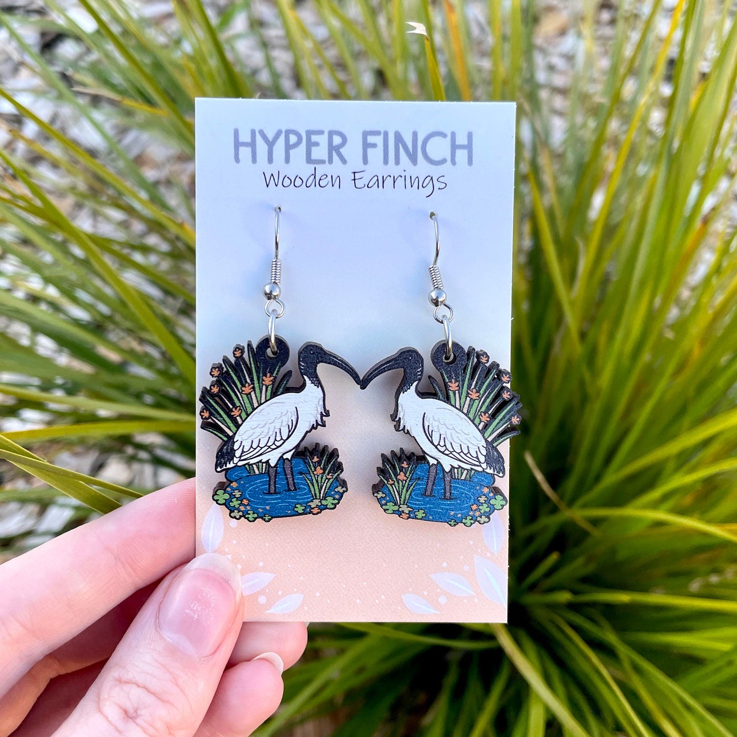 Australian White Ibis Wooden Earrings