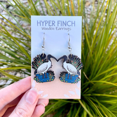 Australian White Ibis Wooden Earrings