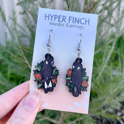Carnaby's Black Cockatoo Wooden Earrings